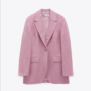zara pink linen blazer